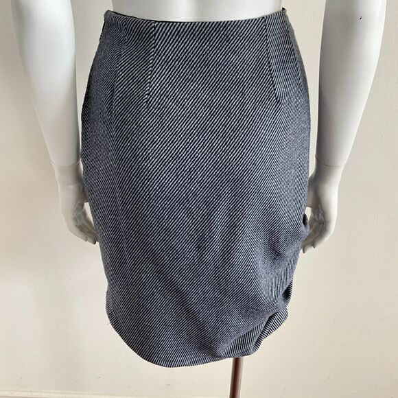 Vintage Anthro Eva Franco Tweed Skirt Gray Navy Stripe Ruffle 2 - Picture 2 of 8